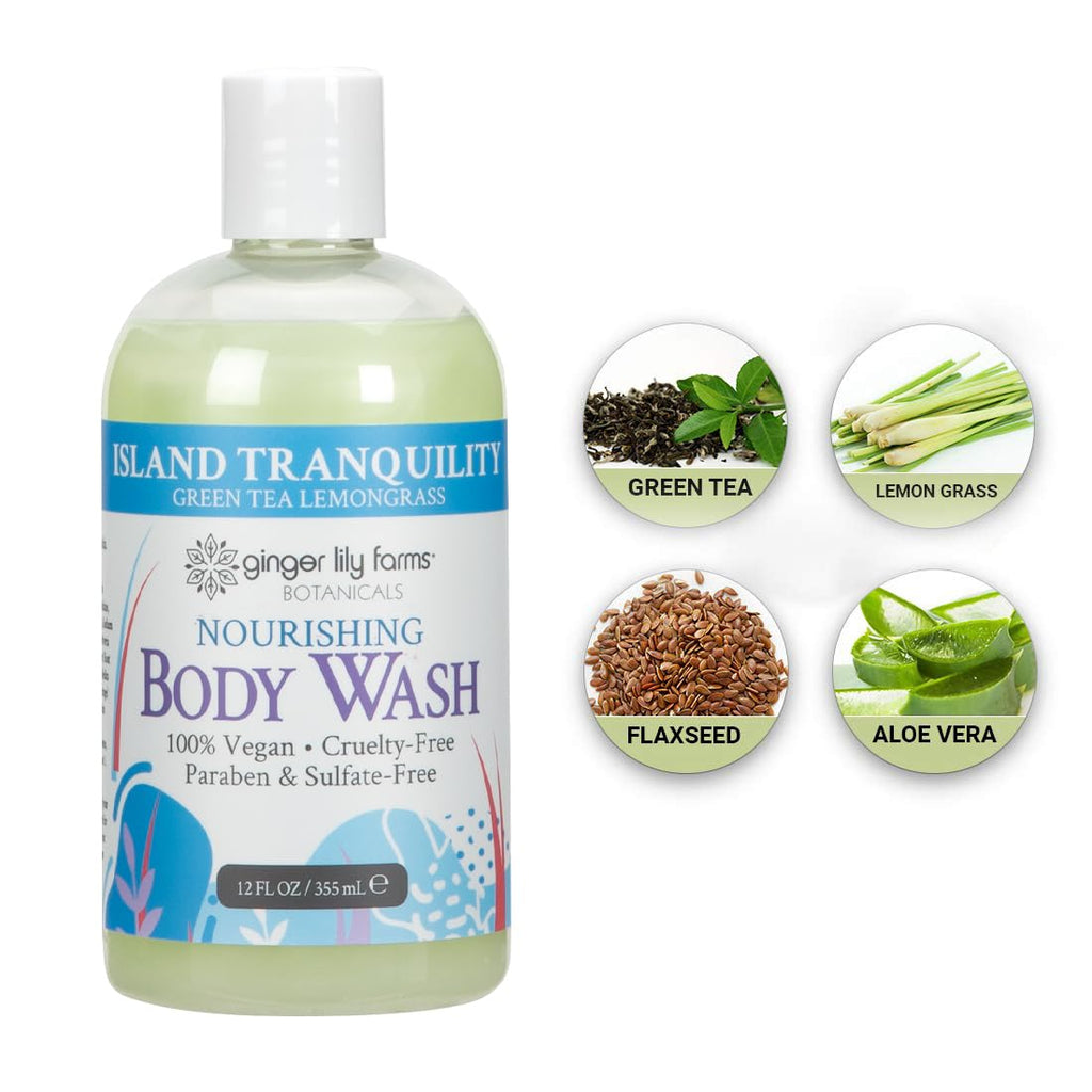 Ginger Lily Farms Botanicals Nourishing Body Wash, Island Tranquility, 100% Vegan & Cruelty-Free, Green Tea Lemongrass Scent, 1 Gallon Refill (128 fl. oz.)
