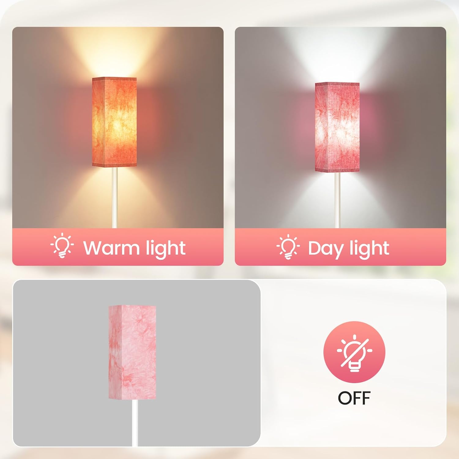 64.6" Floor Lamp, Pole with Foot Switch, Modern Standing Lamp Lampshade, Minimalist Freestanding Lamp (Bulb Not Included), for Living Room, Bedroom Office ETL Listed, Black and Beige E07LD05