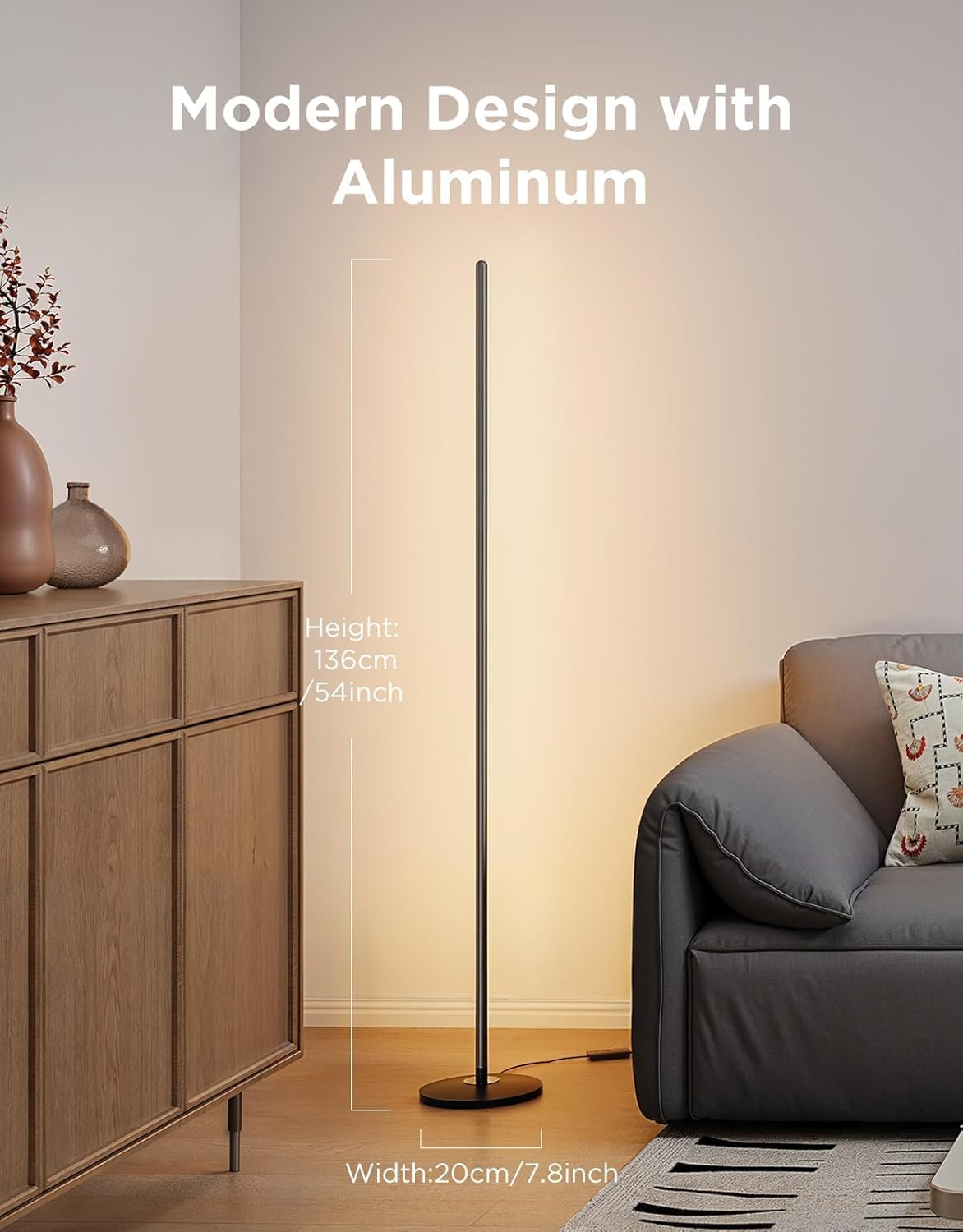 Govee RGBIC Floor Lamp Basic, LED Corner Lamp Works with Alexa, 1000 Lumen Smart Modern Floor Lamp with Music Sync and 16 Million DIY Colors, Color Changing Standing Lamp for Bedroom Living Room Black