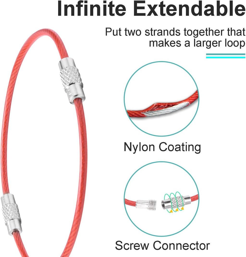 CooBigo 16 Pack Stainless Steel Loops 2mm Coated Wire Keychain Cable Large Keyrings 6 inch Key Chain for Luggage Tags, Key Tags, Keyrings, Kitchen utensils, Duster-Assorted Colors