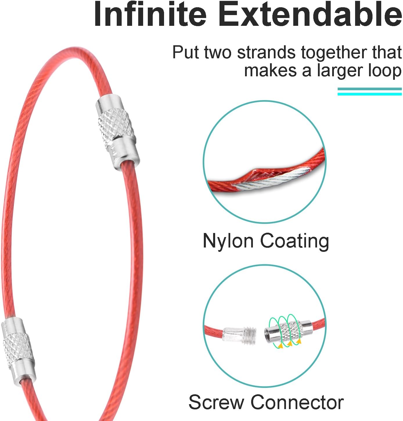 CooBigo 16 Pack Stainless Steel Loops 2mm Coated Wire Keychain Cable Large Keyrings 6 inch Key Chain for Luggage Tags, Key Tags, Keyrings, Kitchen utensils, Duster-Assorted Colors