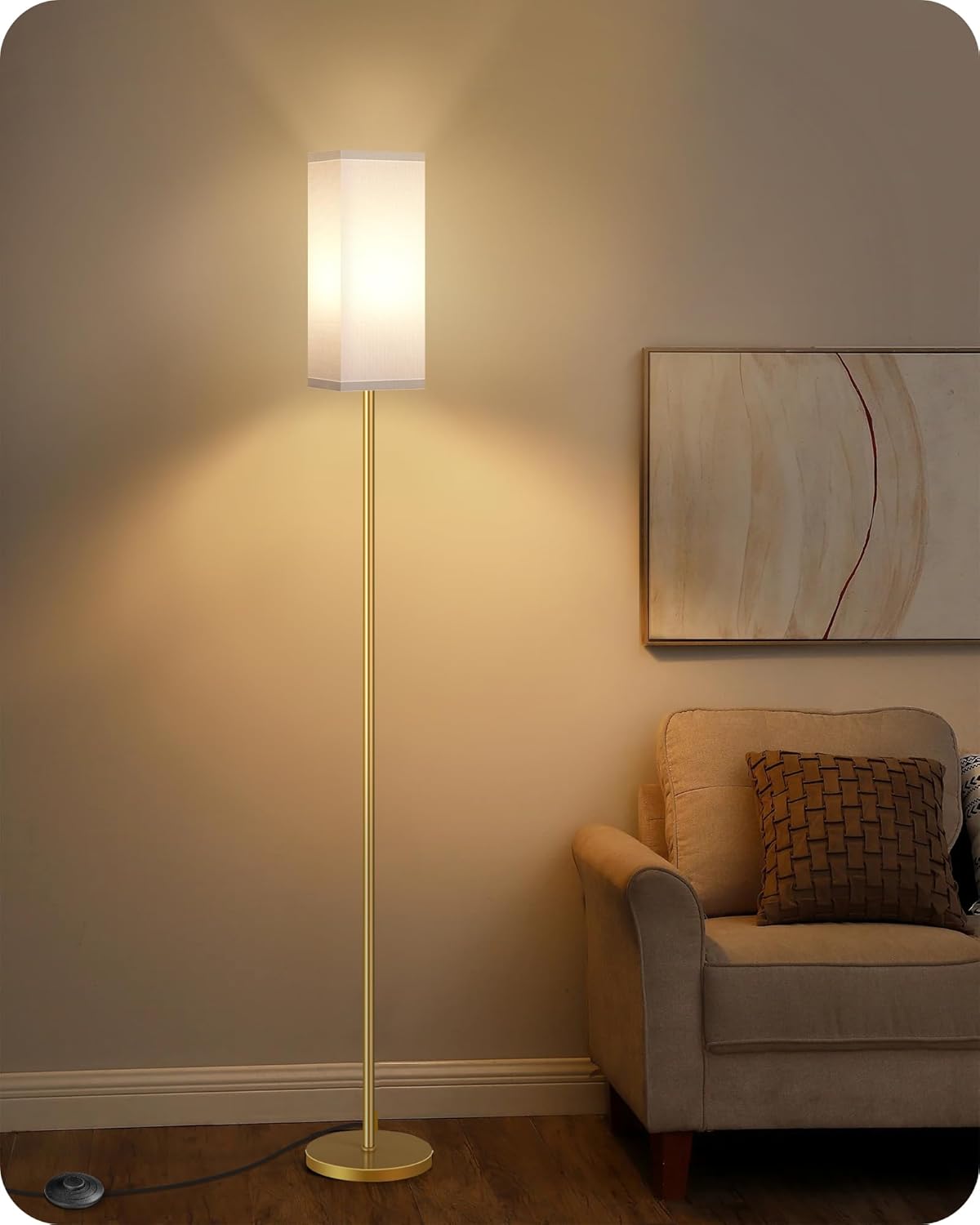 64.6" Floor Lamp, Pole with Foot Switch, Modern Standing Lamp Lampshade, Minimalist Freestanding Lamp (Bulb Not Included), for Living Room, Bedroom Office ETL Listed, Black and Beige E07LD05