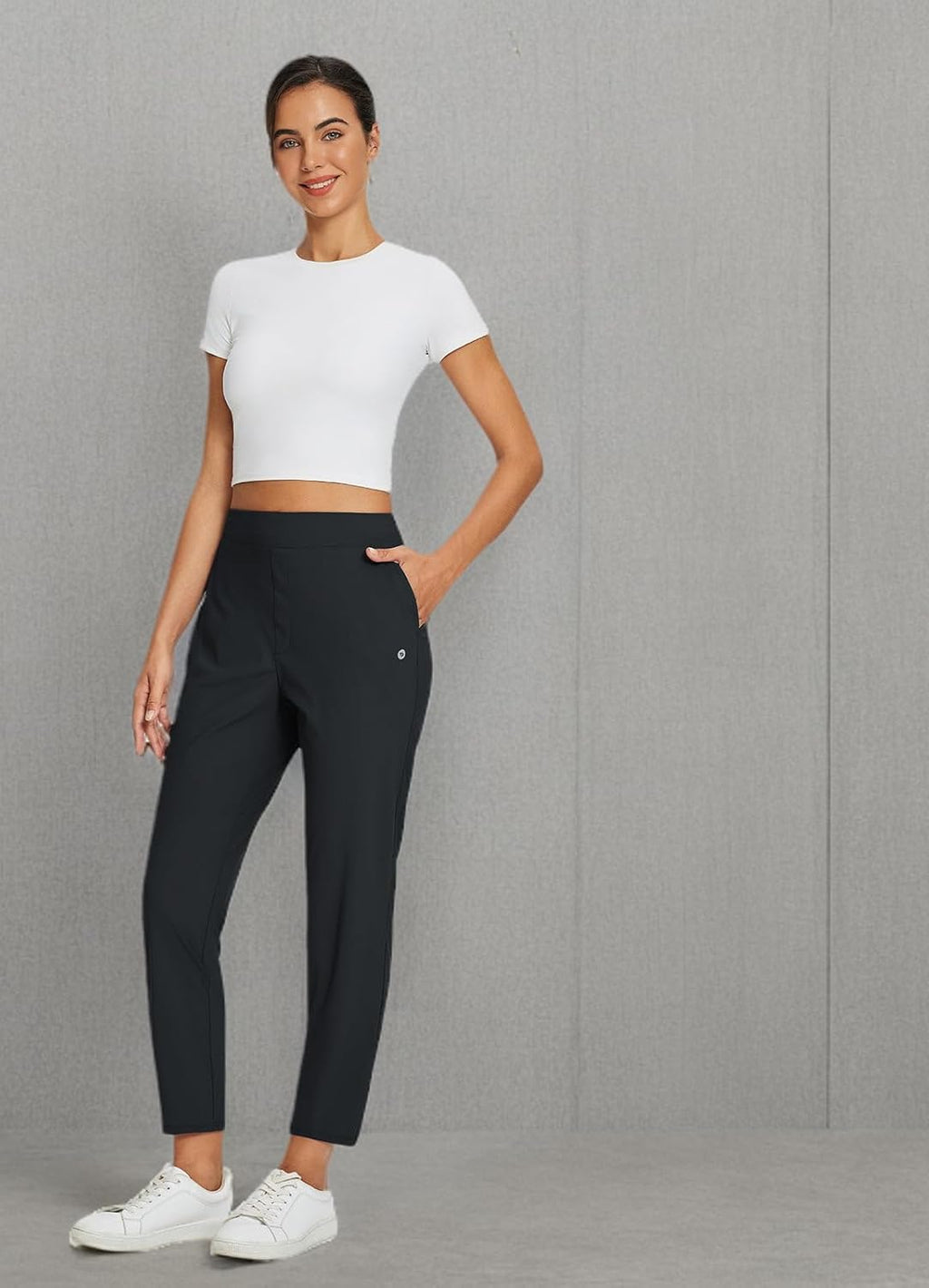 baleaf Womens Travel Pants Lightweight Stretch with Zipper Pockets Petite Ankle Dressy Golf Work Business Casual Slacks