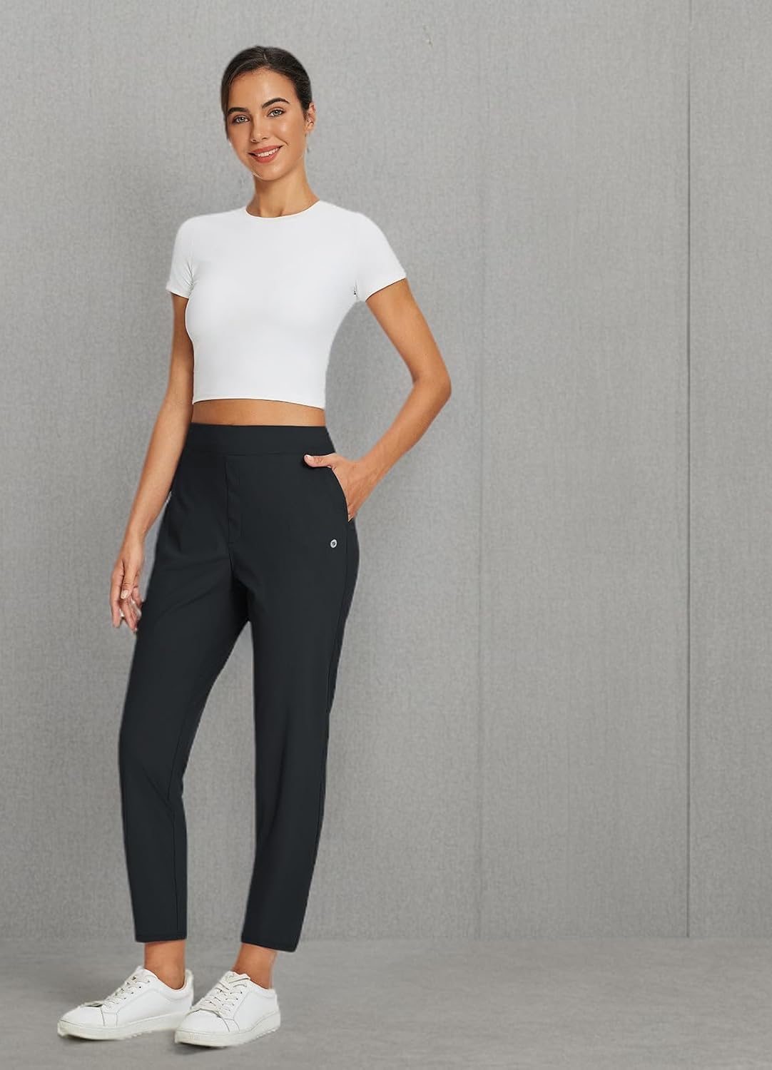 baleaf Womens Travel Pants Lightweight Stretch with Zipper Pockets Petite Ankle Dressy Golf Work Business Casual Slacks