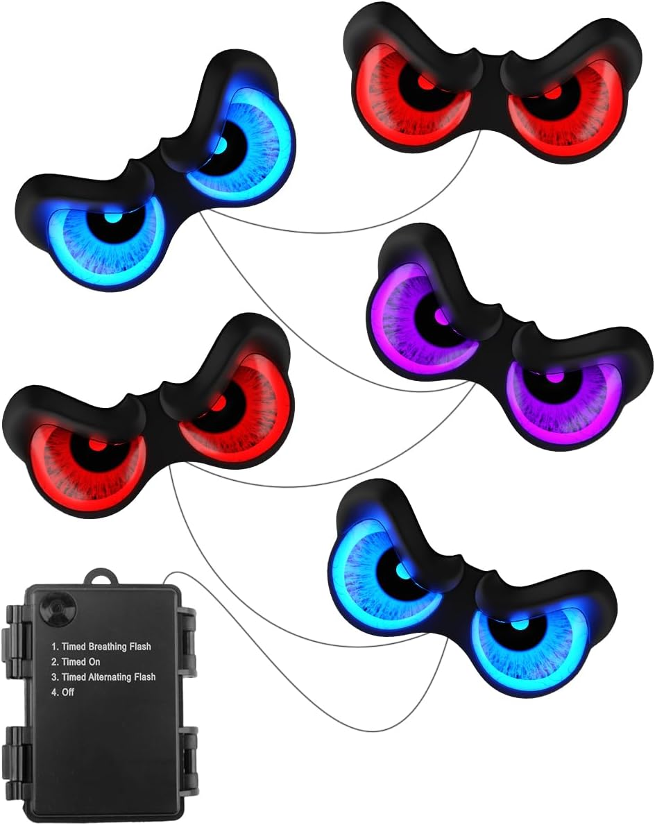 Halloween Decorations, 5 Pack Glowing & Flashing LED Eye Lights for Indoor/Outdoor Use, Bush, Yard, Window, Party