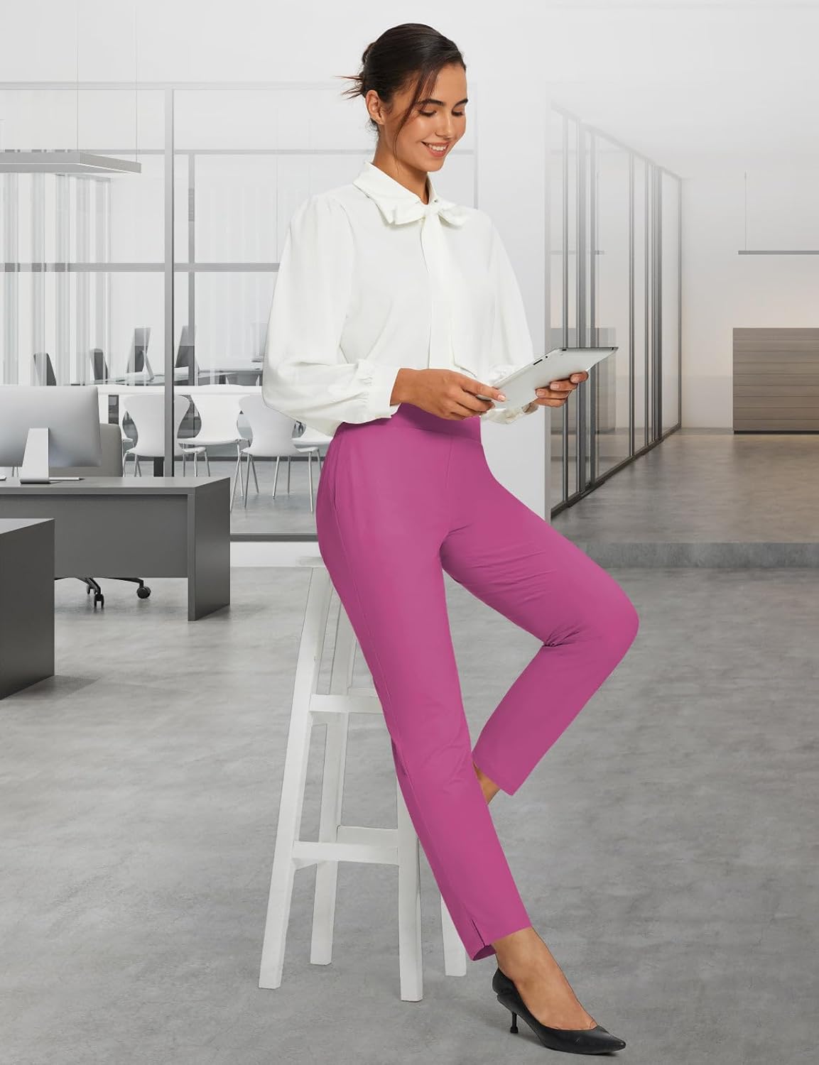 baleaf Womens Travel Pants Lightweight Stretch with Zipper Pockets Petite Ankle Dressy Golf Work Business Casual Slacks