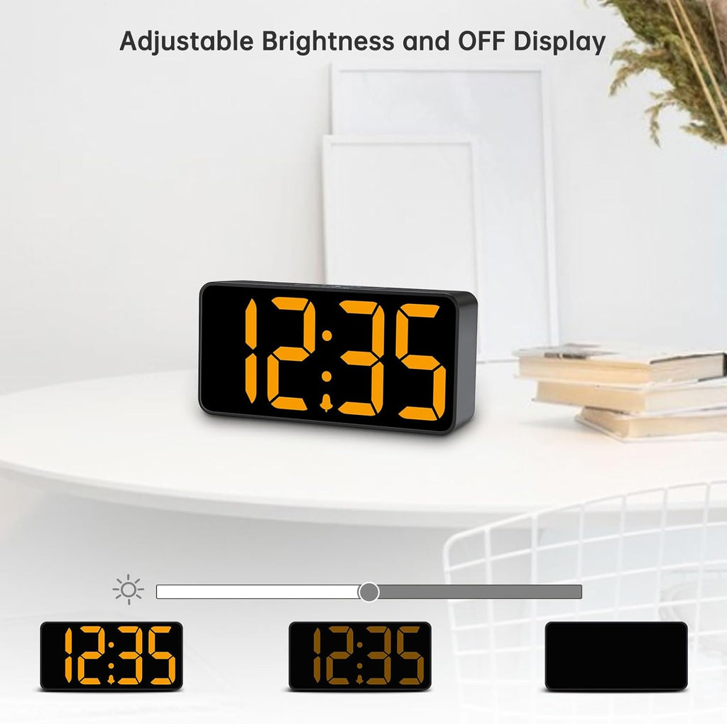 DreamSky Small Digital Alarm Clock for Bederoom, Large Big Numbers Display with Dimmer for Living Room, Electric Bedside Desk Clock with USB Charging Port, Adjustable Volume, USB-C Adapter Powered
