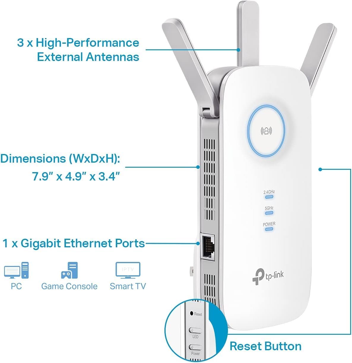 TP-Link AC1900 WiFi Range Extender RE550 | Dual-Band Wireless Repeater Amplifier w/Gigabit Ethernet Port | Up to 2200 Sq. Ft., 32 Devices | Internet Signal Booster | APP Setup | EasyMesh Compatible