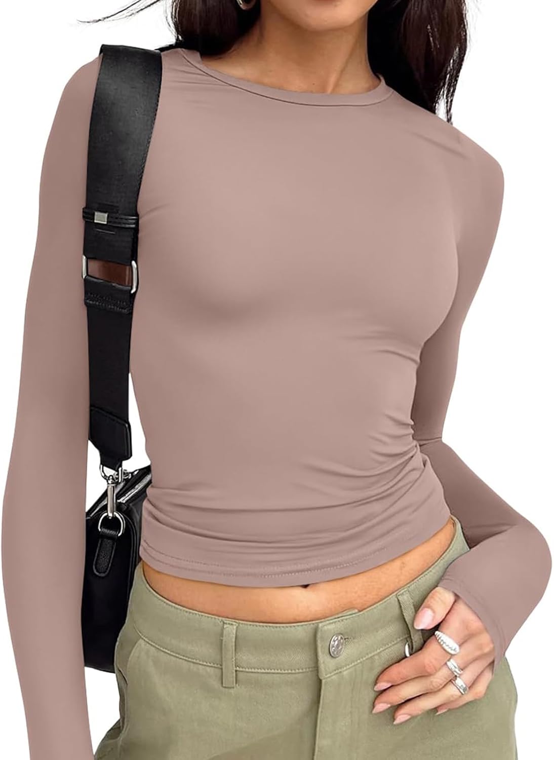 Trendy Queen Womens Long Sleeve T Shirts Fall Fashion 2025 Basic Crop Tops Going Out Outfits Y2k Clothes