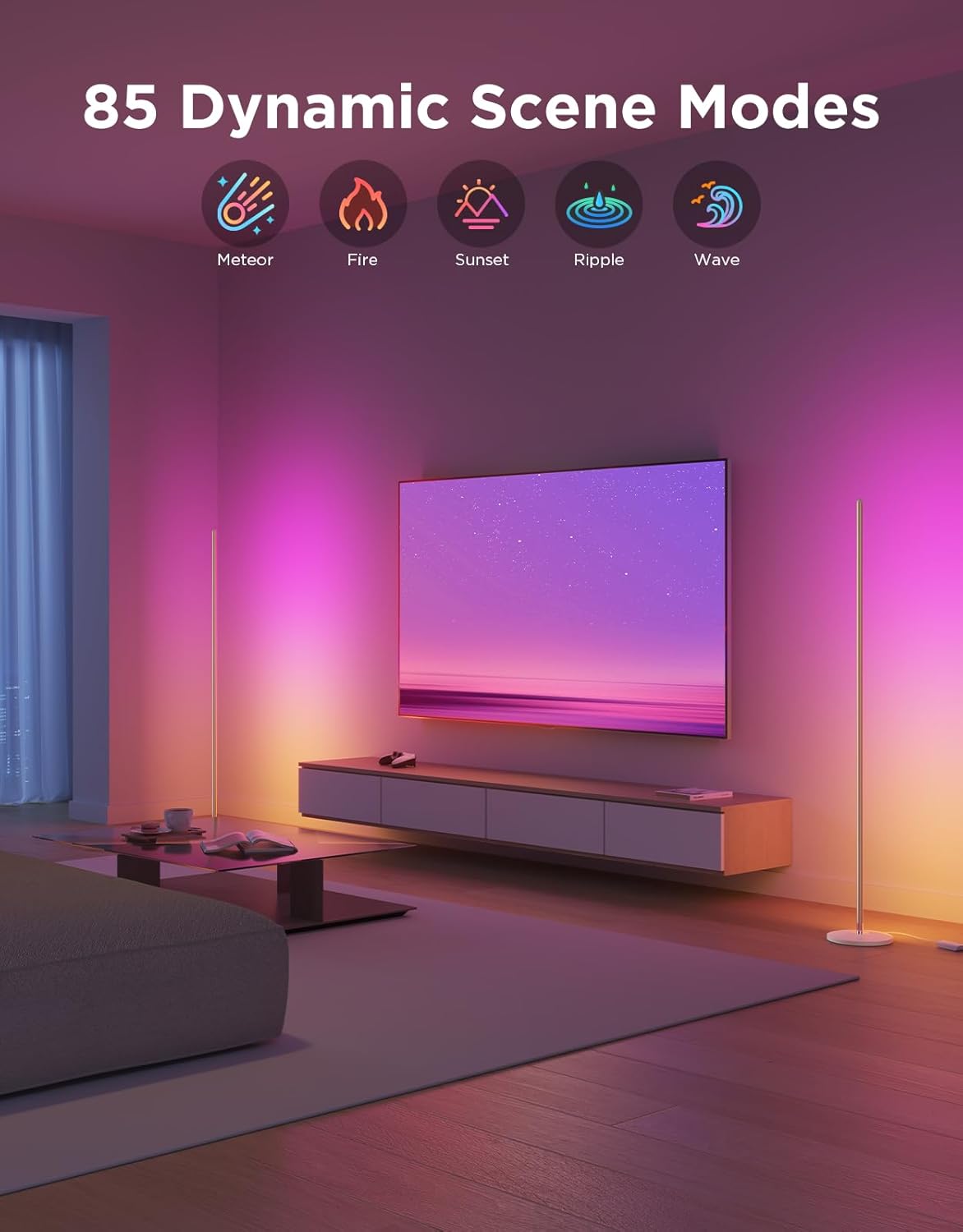 Govee RGBIC Floor Lamp Basic, LED Corner Lamp Works with Alexa, 1000 Lumen Smart Modern Floor Lamp with Music Sync and 16 Million DIY Colors, Color Changing Standing Lamp for Bedroom Living Room Black