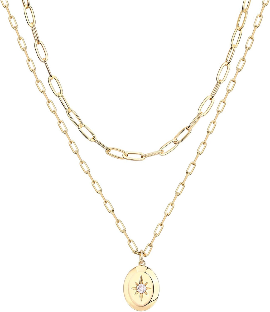 PAVOI 14K Gold Plated Layering Necklaces | Stylish Minimalist Design Pendant Necklaces | Bar, Circle, Lotus, Disc, Dog Tag, Horizontal Bar Pendants for Women