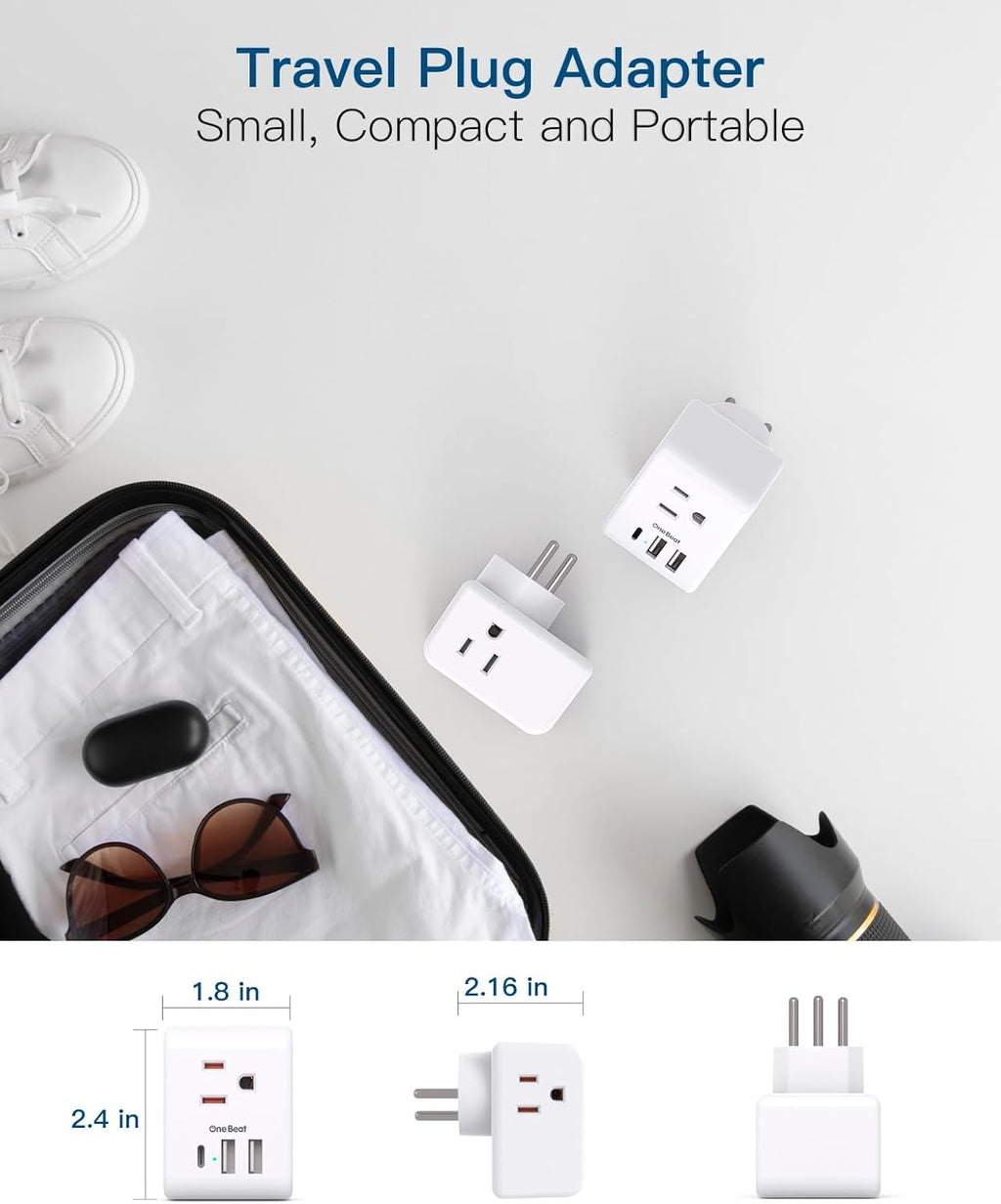 2 Pack European Travel Plug Adapter, International Power Plug Adapter with 3 Outlets 3 USB Charging Ports(1 USB C), Type C Plug Adapter Travel Essentials to Most Europe EU Spain Italy France Germany