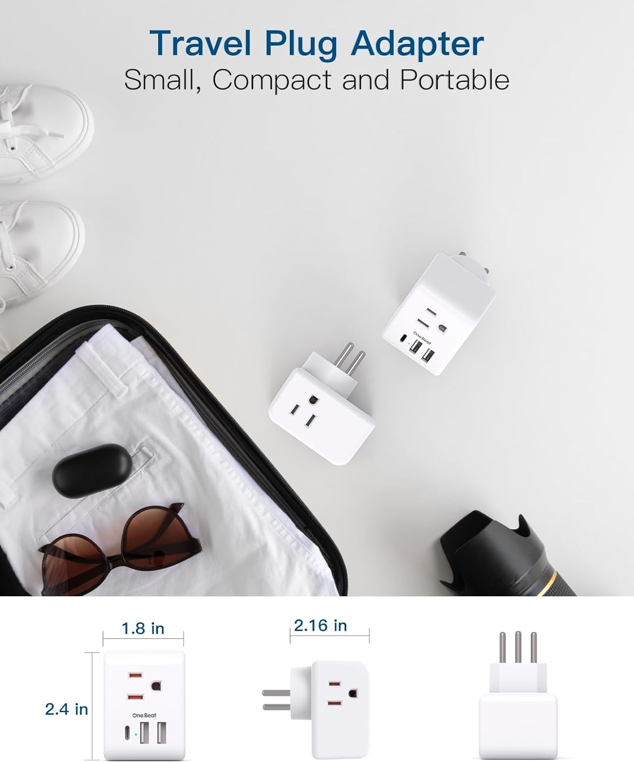 2 Pack European Travel Plug Adapter, International Power Plug Adapter with 3 Outlets 3 USB Charging Ports(1 USB C), Type C Plug Adapter Travel Essentials to Most Europe EU Spain Italy France Germany