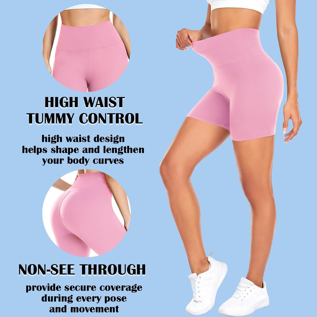FULLSOFT High Waisted Biker Shorts for Women-5" Tummy Control Fitness Athletic Workout Running Yoga Gym Shorts