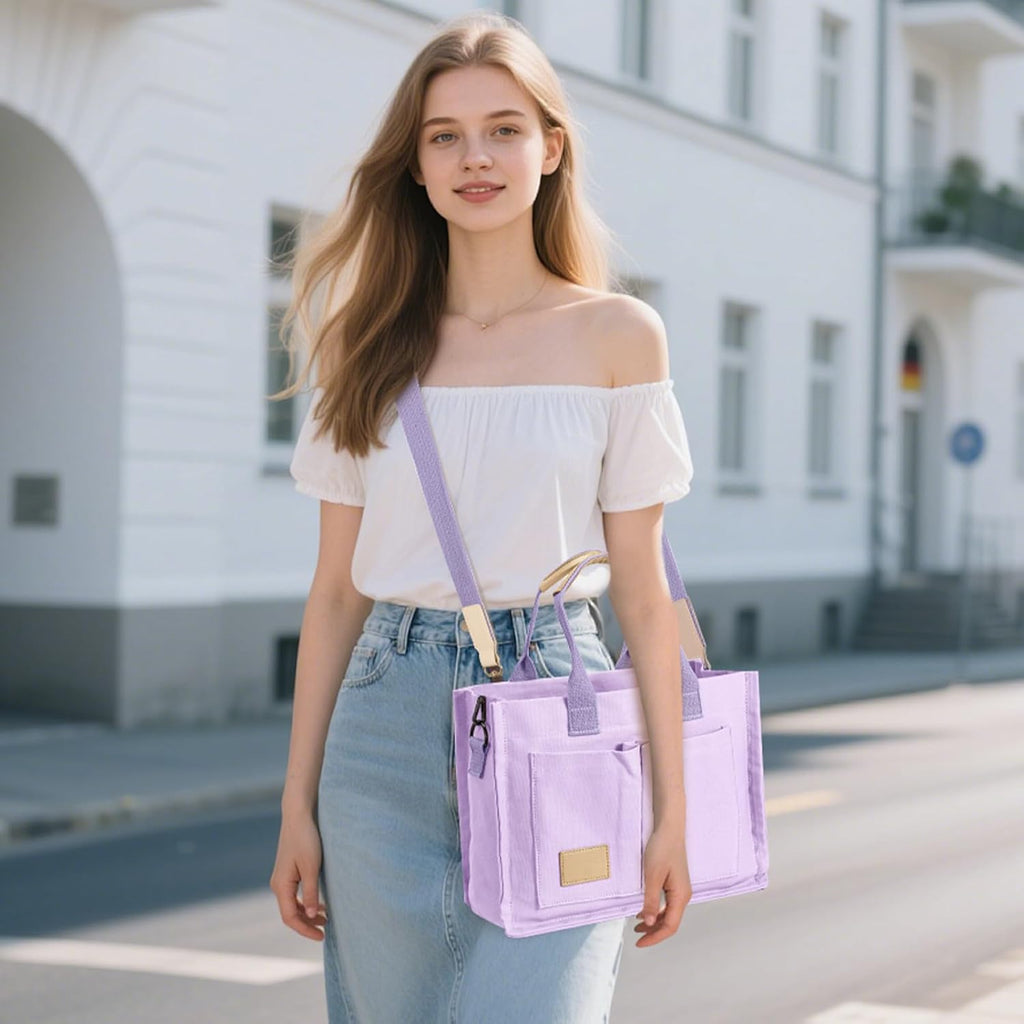 Tote Bags for Women Canvas Tote Purse Crossbody with Pockets Top Handle Shoulder Satchel Bag for Women