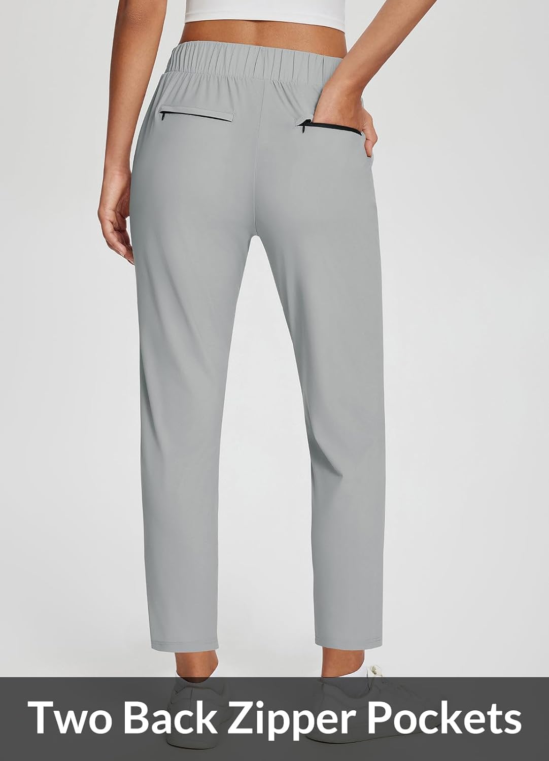 baleaf Womens Travel Pants Lightweight Stretch with Zipper Pockets Petite Ankle Dressy Golf Work Business Casual Slacks