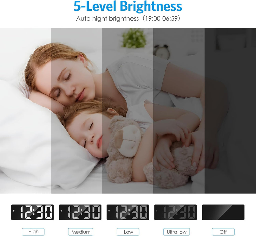 AMIR Digital Alarm Clock, [Upgraded Version] LED Clock for Bedroom, Electronic Desktop Clock with Type-C Port,Adjustable Brightness,DST,Snooze,12/24H Display for Home,Office