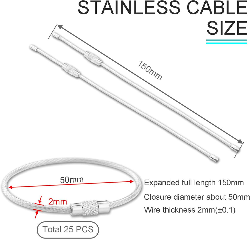 CooBigo 16 Pack Stainless Steel Loops 2mm Coated Wire Keychain Cable Large Keyrings 6 inch Key Chain for Luggage Tags, Key Tags, Keyrings, Kitchen utensils, Duster-Assorted Colors