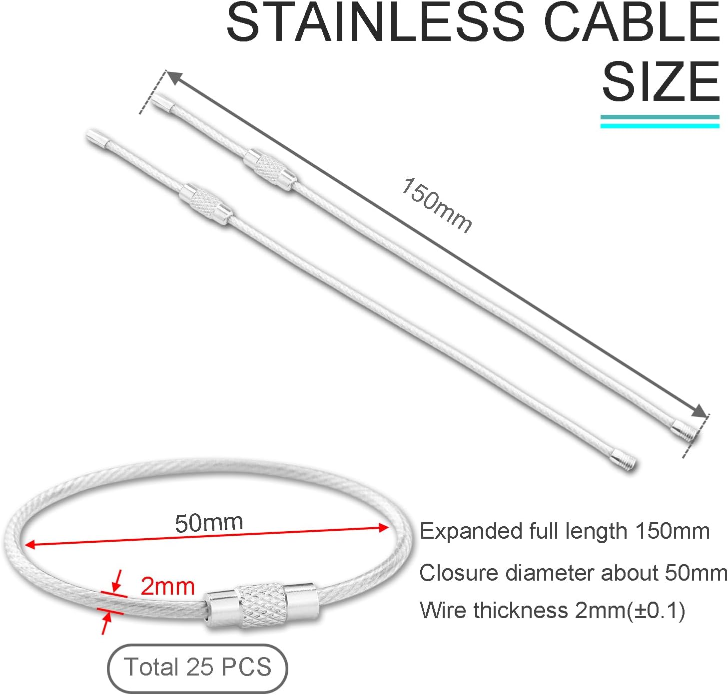 CooBigo 16 Pack Stainless Steel Loops 2mm Coated Wire Keychain Cable Large Keyrings 6 inch Key Chain for Luggage Tags, Key Tags, Keyrings, Kitchen utensils, Duster-Assorted Colors
