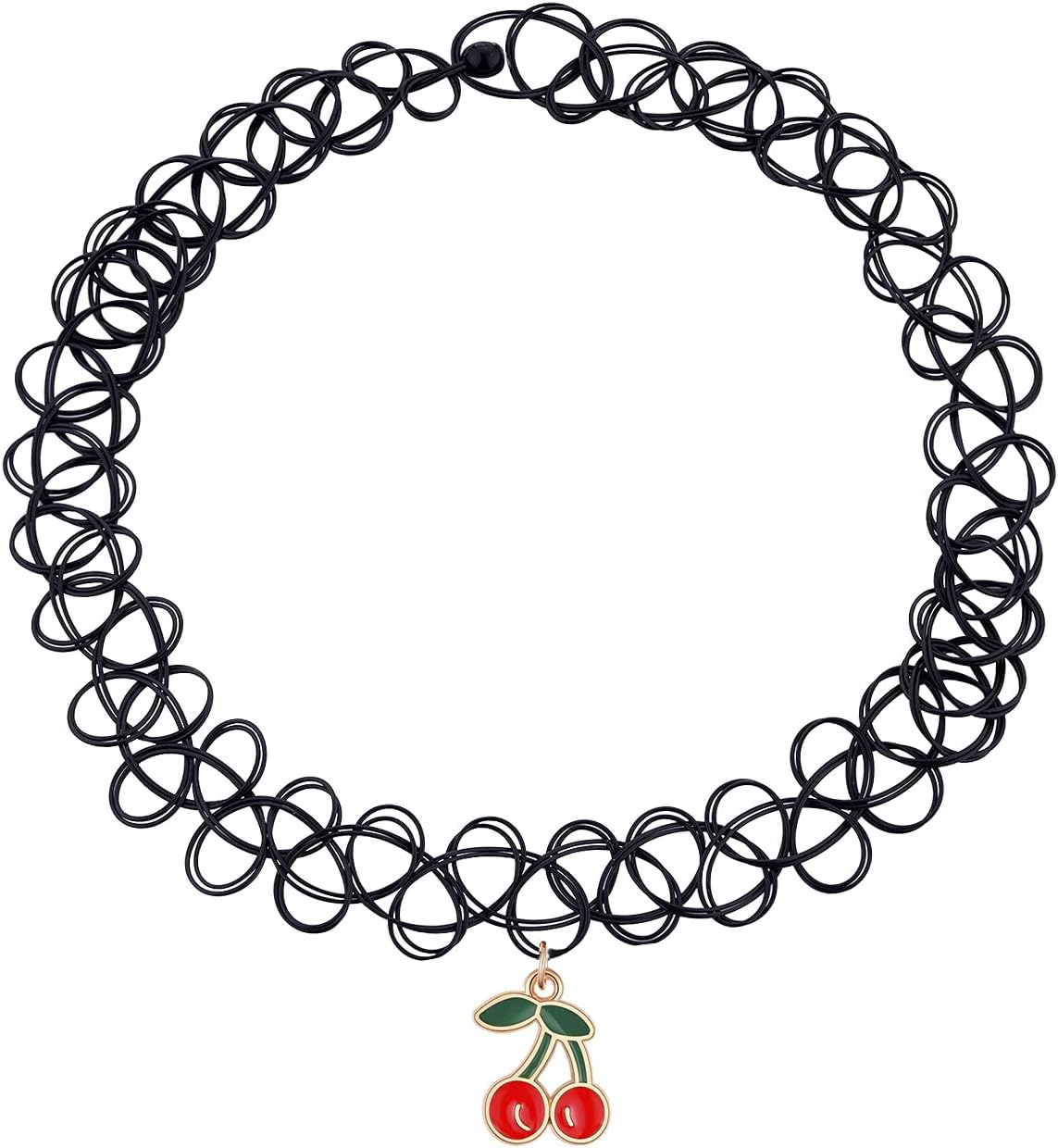 BodyJ4You 2PC Tattoo Choker Necklace - 90s Choker Necklace Women - 2000s Y2K Black Chokers Rainbow Choker - Butterfly Ying Yang Unicorn Rainbow Charms - Stretchy Elastic Necklace