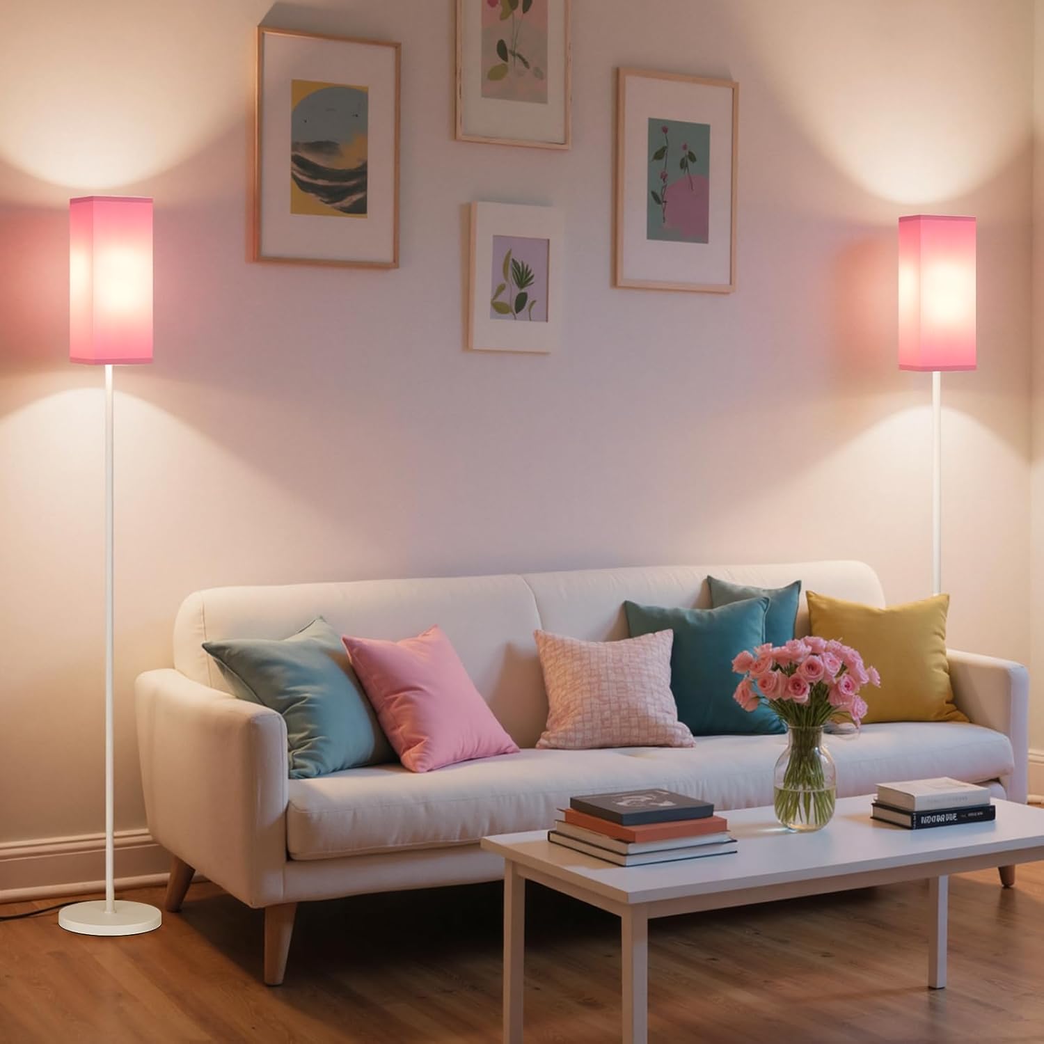 64.6" Floor Lamp, Pole with Foot Switch, Modern Standing Lamp Lampshade, Minimalist Freestanding Lamp (Bulb Not Included), for Living Room, Bedroom Office ETL Listed, Black and Beige E07LD05