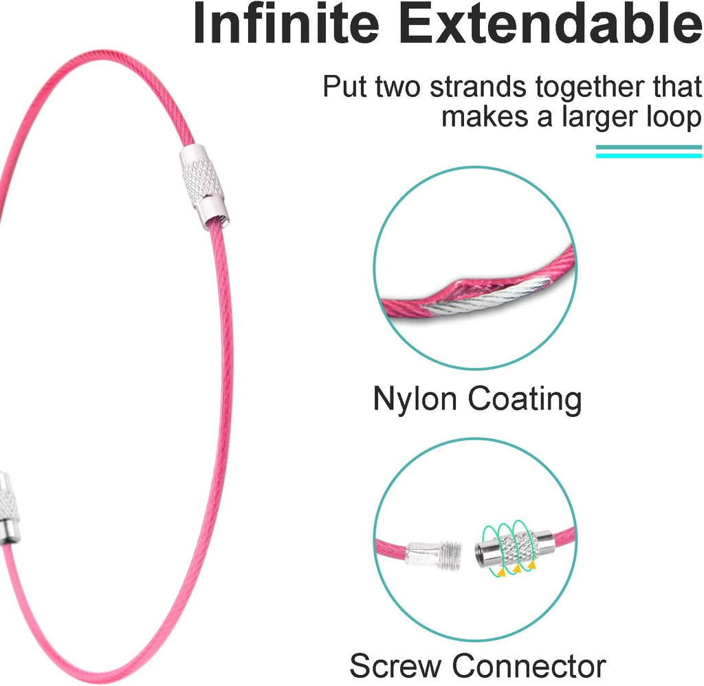 CooBigo 16 Pack Stainless Steel Loops 2mm Coated Wire Keychain Cable Large Keyrings 6 inch Key Chain for Luggage Tags, Key Tags, Keyrings, Kitchen utensils, Duster-Assorted Colors