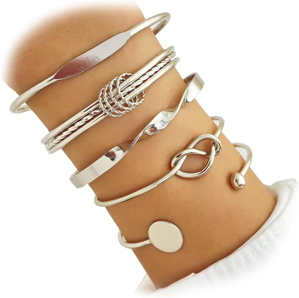 IFKM Gold Bangle Bracelets For Women, 14k Gold Plated Multi Layer Stackable Cuff Bracelet Set, Trendy Elegance Charms Non Tarnish Minimalist Textured Boho Jewelry Gift for Women