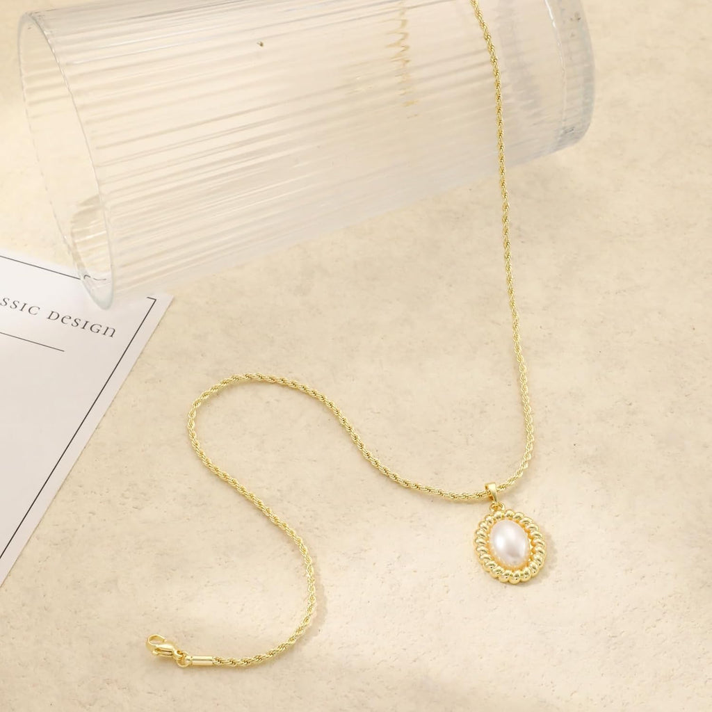 Dainty Pearl Pendant Necklaces for Women 14K Gold Plated Handmade Layered Pearl Chain Necklace Delicate Layered Pearl Necklace Everyday Jewelry Gift