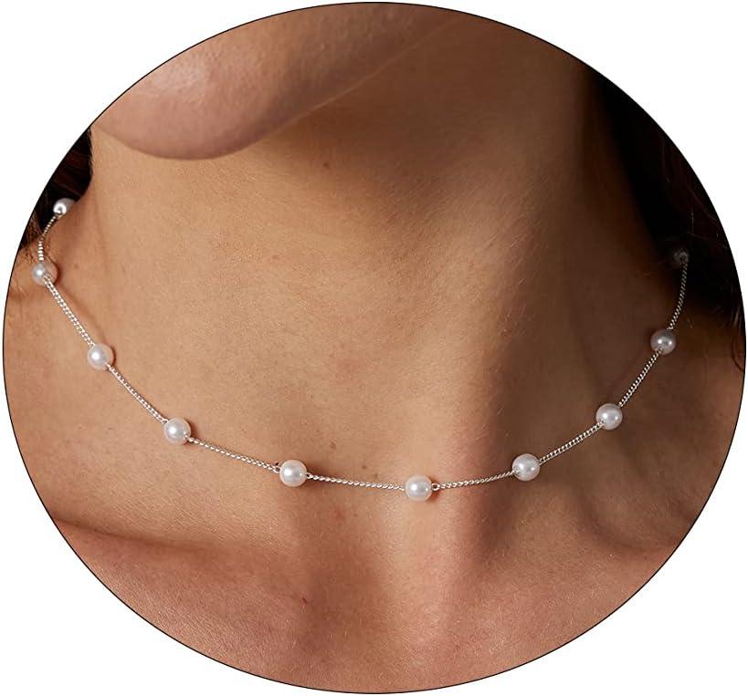 Dainty Pearl Pendant Necklaces for Women 14K Gold Plated Handmade Layered Pearl Chain Necklace Delicate Layered Pearl Necklace Everyday Jewelry Gift