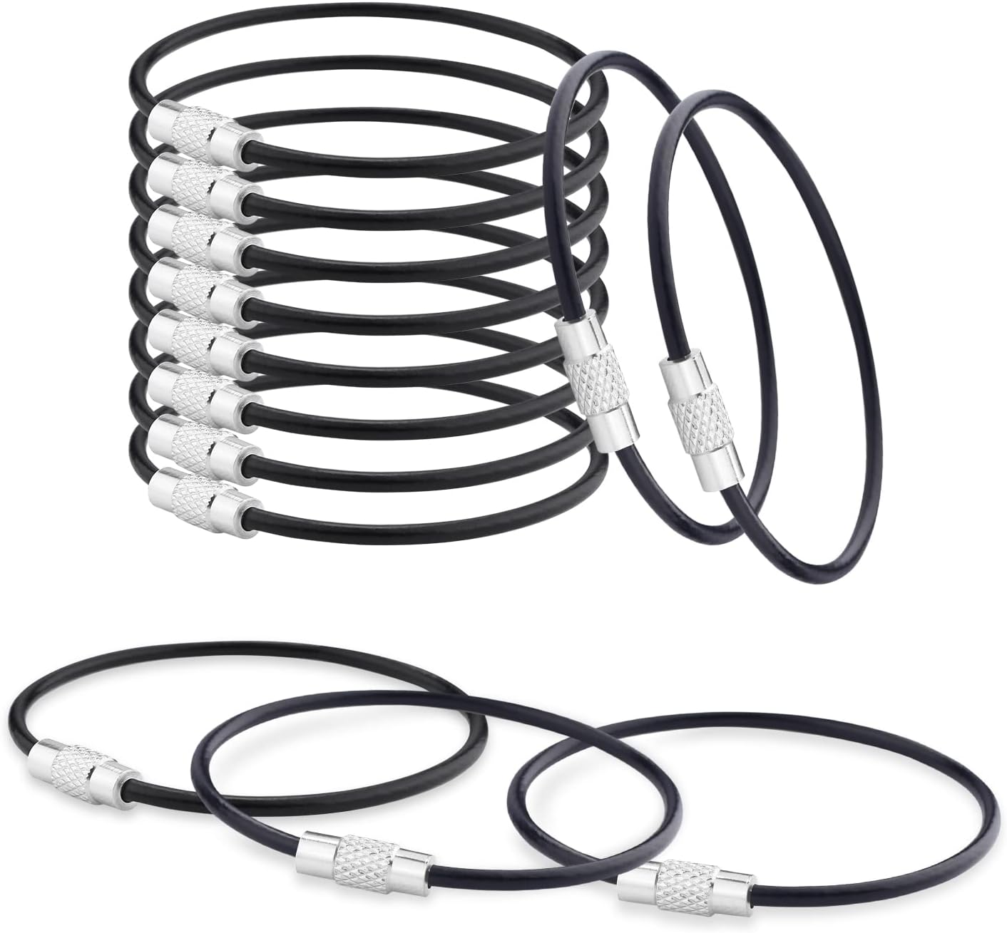 CooBigo 16 Pack Stainless Steel Loops 2mm Coated Wire Keychain Cable Large Keyrings 6 inch Key Chain for Luggage Tags, Key Tags, Keyrings, Kitchen utensils, Duster-Assorted Colors