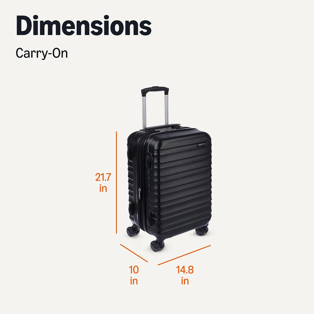 Basics 21" Hardside Carry-On Luggage, Hardshell Suitcase With Wheels, Expandable For Up to 25% More Space, With Scratch-Resistant Surface, Four Multi-directional Wheels, Black