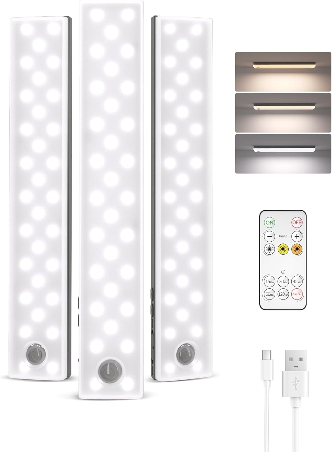 EZVALO 6-Pack Under Cabinet Lighting with Charging Station, 2000mAh Rechargeable Wireless Motion Sensor Lights, 3 Color Temps, Dimmable, Timer, Magnetic, with Remote Control for Kitchen, Closet, Stair