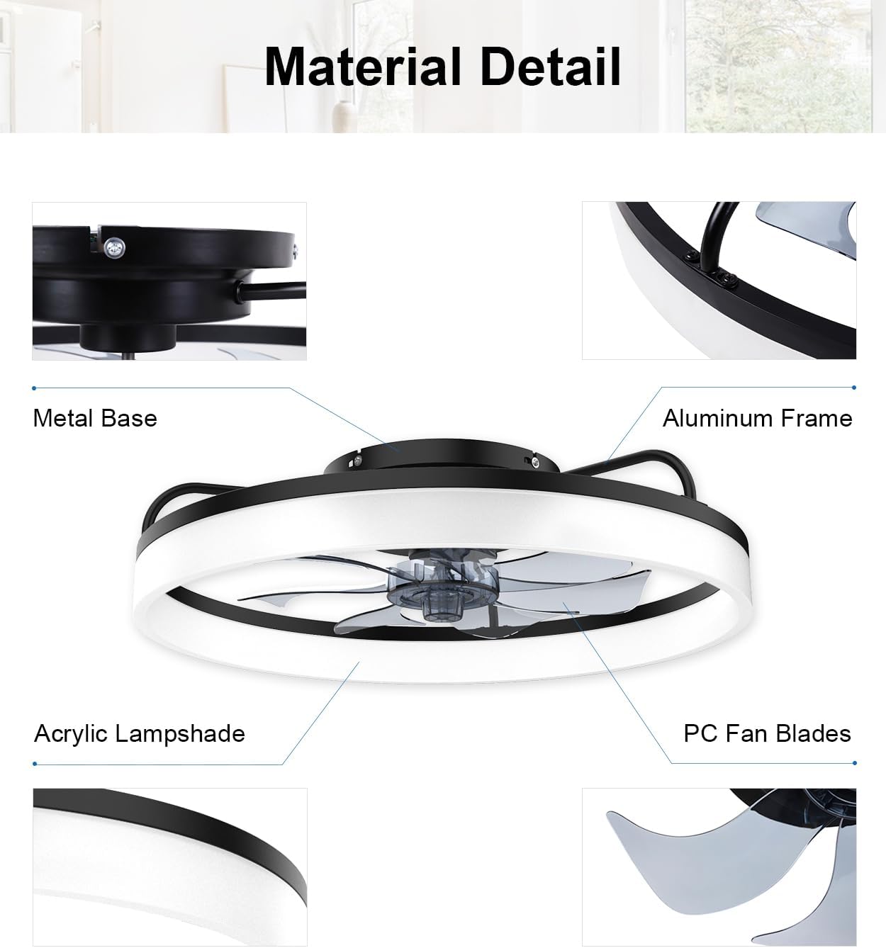 Ceiling Fans with Lights and Remote, 20" Modern Low Profile Ceiling Fan with Light, Stepless Color Temperature Change and 6 Speeds for Bedroom, Kids Room and Living Room (Black)