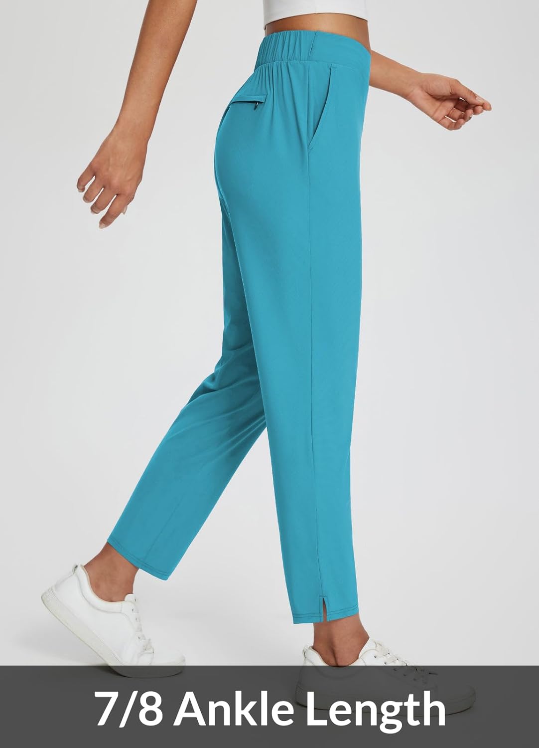 baleaf Womens Travel Pants Lightweight Stretch with Zipper Pockets Petite Ankle Dressy Golf Work Business Casual Slacks