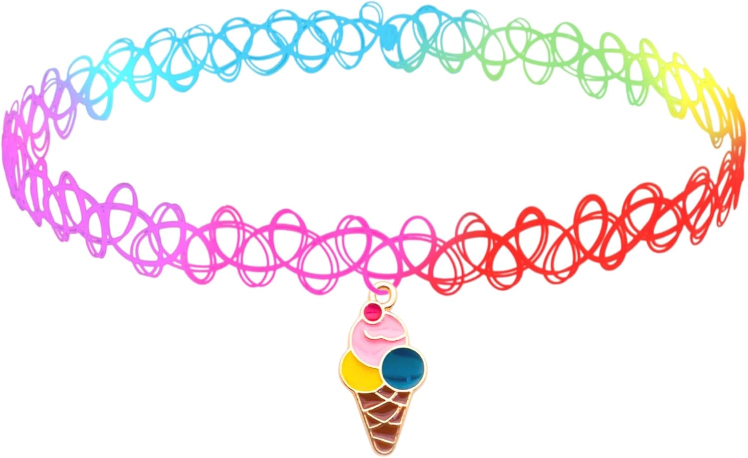 BodyJ4You 2PC Tattoo Choker Necklace - 90s Choker Necklace Women - 2000s Y2K Black Chokers Rainbow Choker - Butterfly Ying Yang Unicorn Rainbow Charms - Stretchy Elastic Necklace