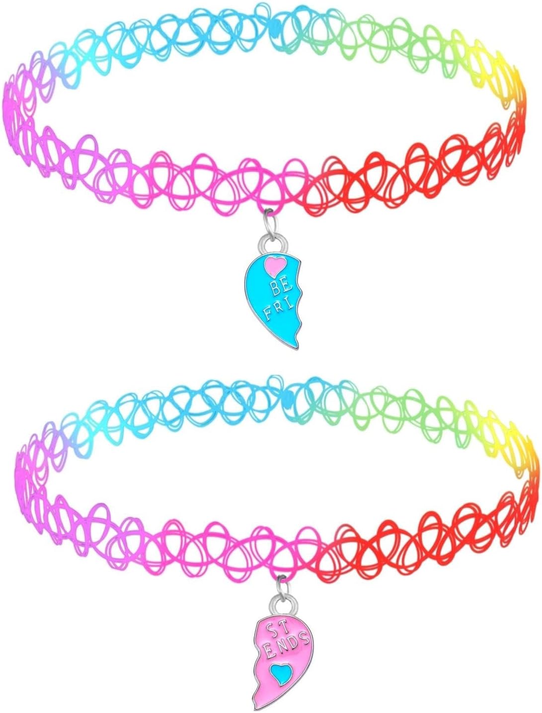 BodyJ4You 2PC Tattoo Choker Necklace - 90s Choker Necklace Women - 2000s Y2K Black Chokers Rainbow Choker - Butterfly Ying Yang Unicorn Rainbow Charms - Stretchy Elastic Necklace