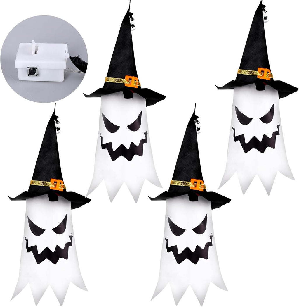 Halloween Decorations Outdoor Halloween Decor Hanging Outdoor String Lights Glowing Ghost Witch Hat Halloween Decorations Indoor Ornaments Halloween Lights for Home Tree Garden Yard (4Pcs)