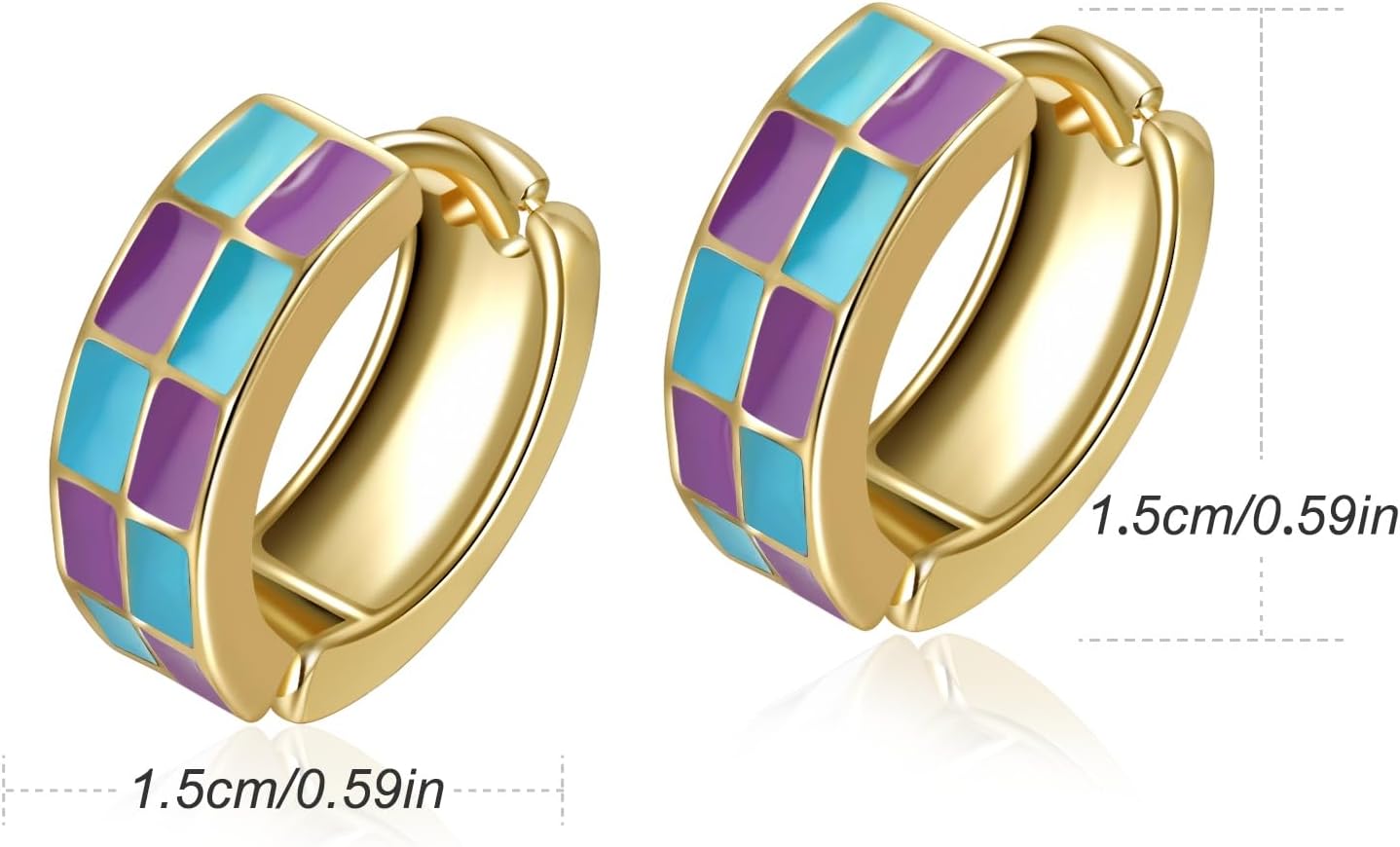 Chic Checker Small Hoop Cartilage Earrings Teacher Earrings for Women；White Black Enamel Hypoallergenic Hooped Gifts Gold and Silver tone