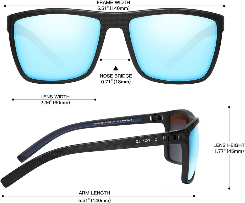 ZENOTTIC Polarized Sunglasses for Men Lightweight TR90 Frame UV400 Protection Square Sun Glasses