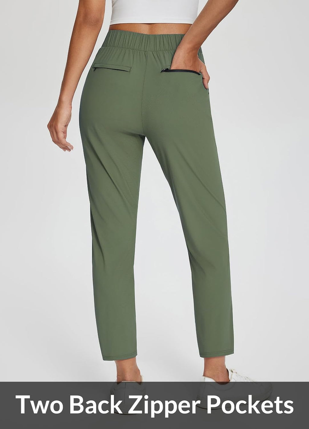 baleaf Womens Travel Pants Lightweight Stretch with Zipper Pockets Petite Ankle Dressy Golf Work Business Casual Slacks