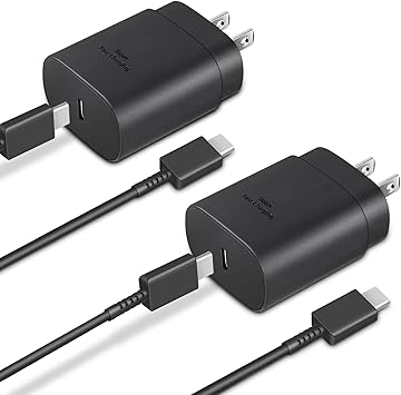 Type C Charger, 2-Pack 25W Type C Fast Charging Block with 6ft USB C Charger Cable Compatible with Galaxy S25 S24 S23 S22 S21+/Phone 16/16 Pro Max/15/15 Pro Max/15 Plus-Black