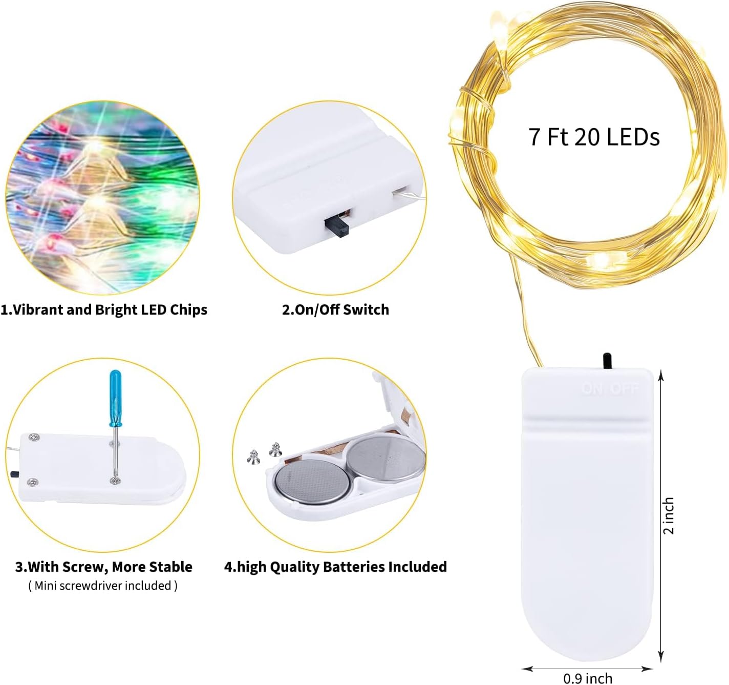 Brightown 12 Pack LED Fairy Lights Battery Operated String Lights - 7ft 20LED Waterproof Silver Wire Firefly Starry Moon Lights for DIY Crafts Wedding Table Centerpieces Party Bedroom Christmas