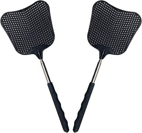 Foxany Telescopic Fly Swatters, Durable Plastic Fly Swatter Heavy Duty Set, Flyswatter with Stainless Steel Handle for Indoor/Outdoor/Classroom (2 Pack)