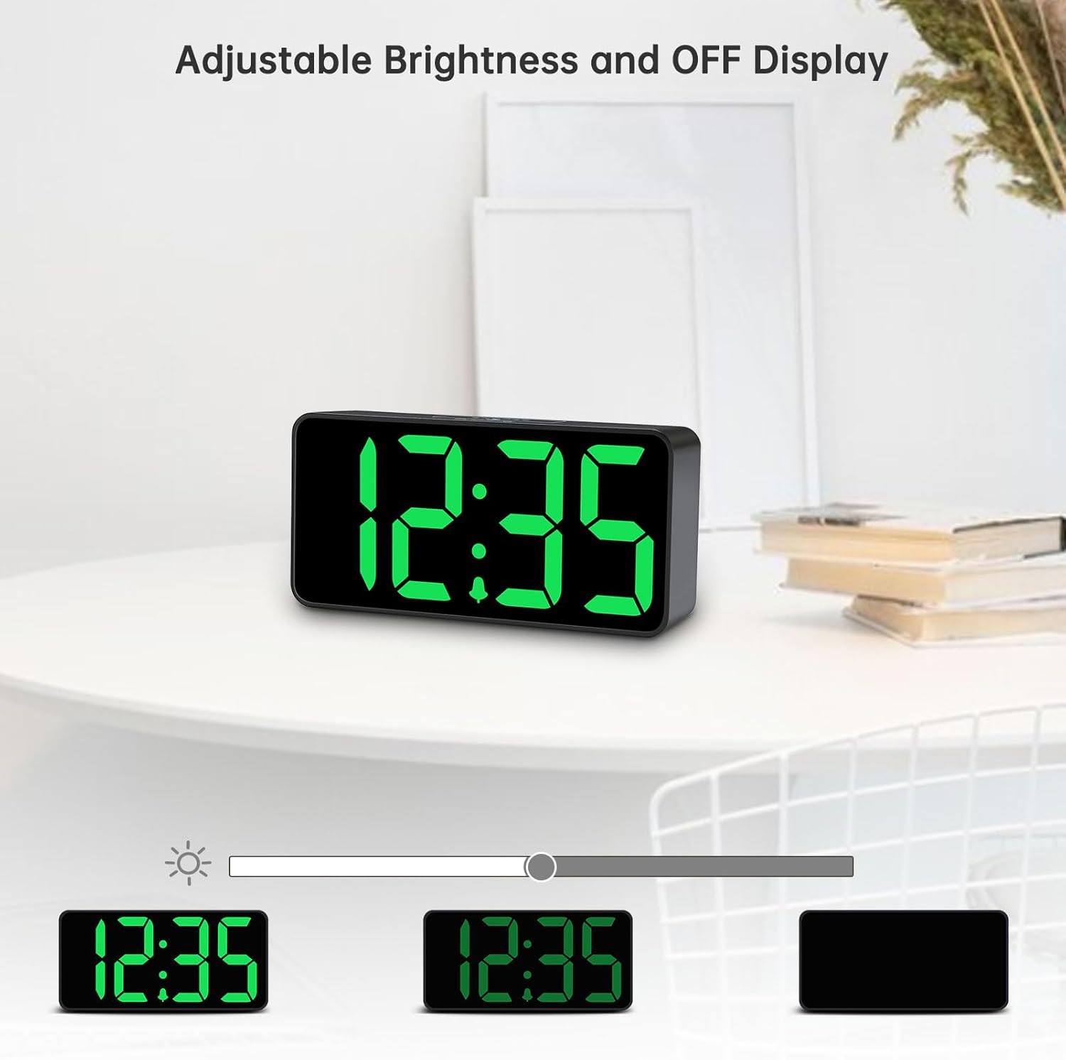 DreamSky Small Digital Alarm Clock for Bederoom, Large Big Numbers Display with Dimmer for Living Room, Electric Bedside Desk Clock with USB Charging Port, Adjustable Volume, USB-C Adapter Powered