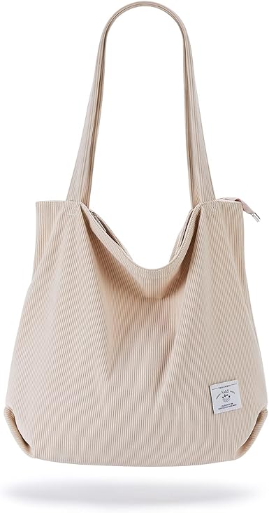 KALIDI Women Corduroy Tote Bag Zipper Casual Tote's Handbag Big Capacity Shoulder Bag with Pockets