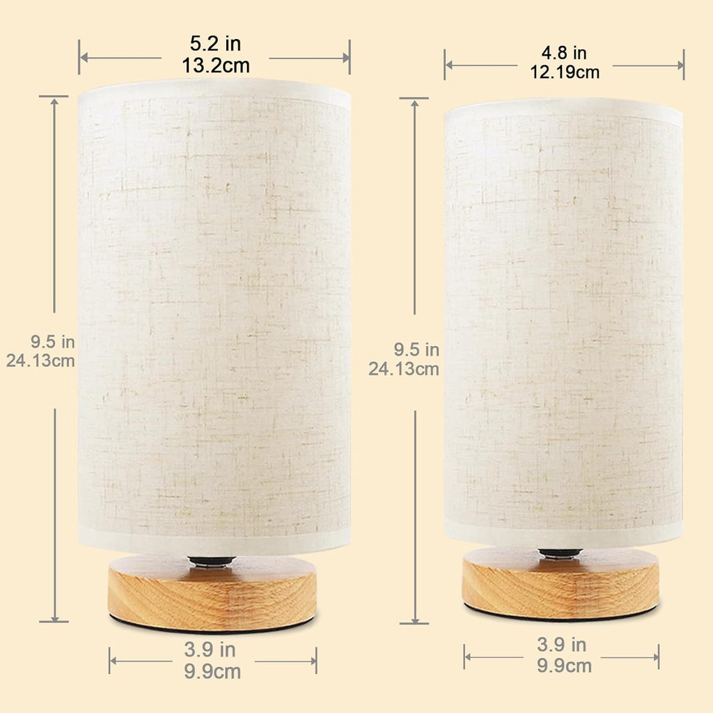 Small Bedside Table Lamp for Bedroom, Minimalist Wood Base & Round Fabric Shade, Mini Cute Cozy Warm White Nightstand Boho Lamp, Study Desk Night Stand Light for Room, Dorm, Nursery, Living Room