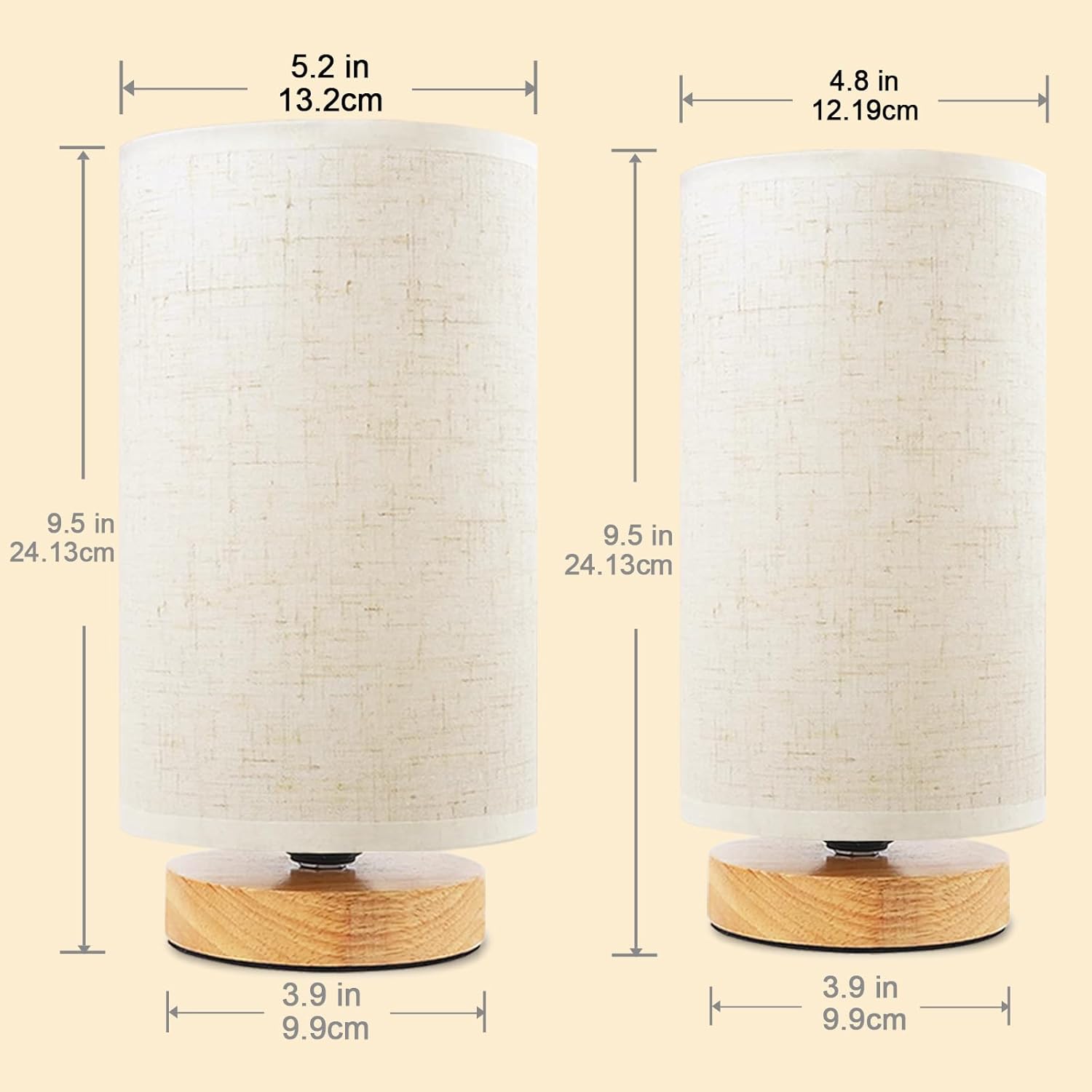 Small Bedside Table Lamp for Bedroom, Minimalist Wood Base & Round Fabric Shade, Mini Cute Cozy Warm White Nightstand Boho Lamp, Study Desk Night Stand Light for Room, Dorm, Nursery, Living Room