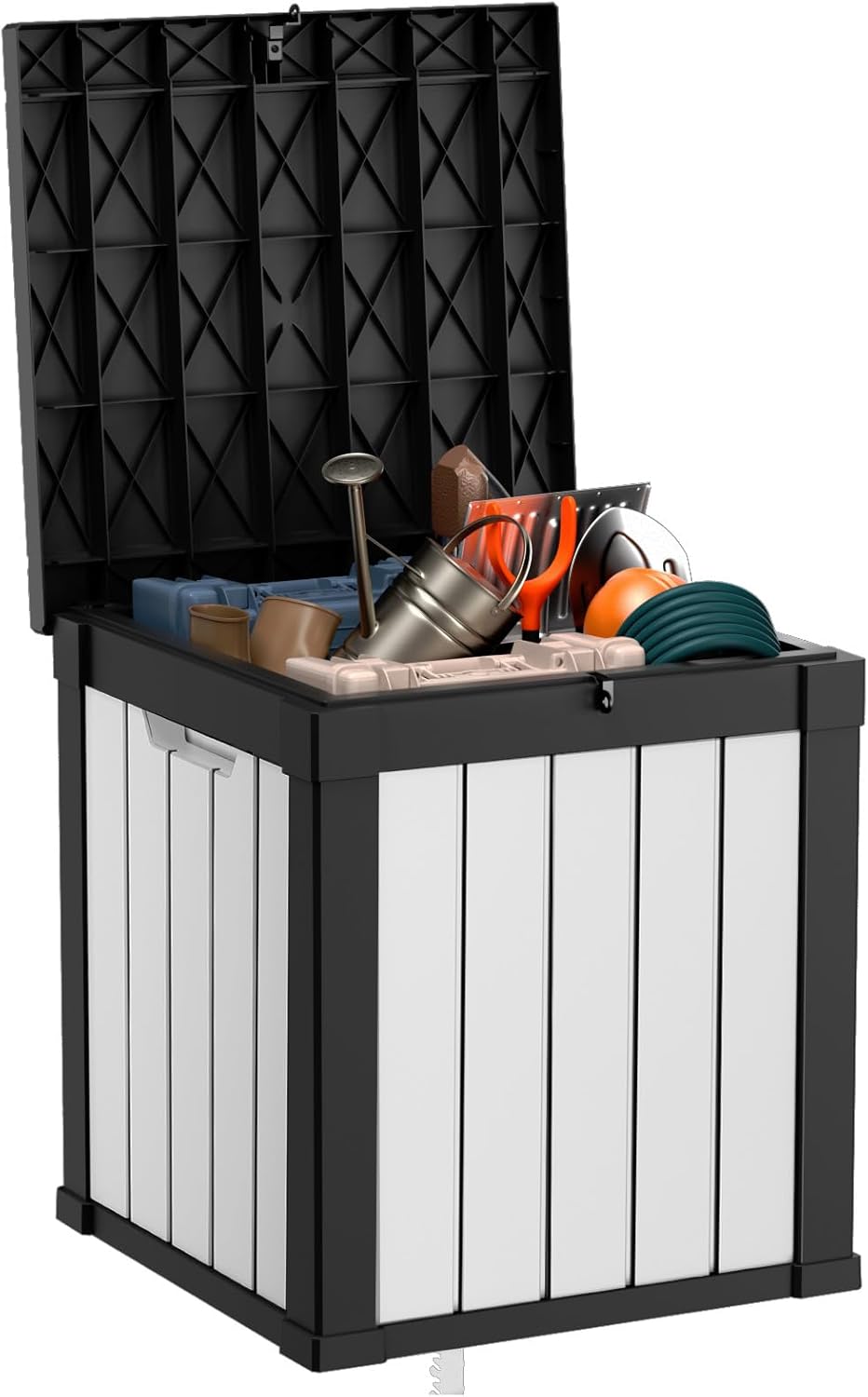 80 Gallon Resin Deck Box, Lockable Patio Outdoor Storage Box for Furniture, Garden Tools and Tools Storage, Waterproof Outside Storage Box - Black