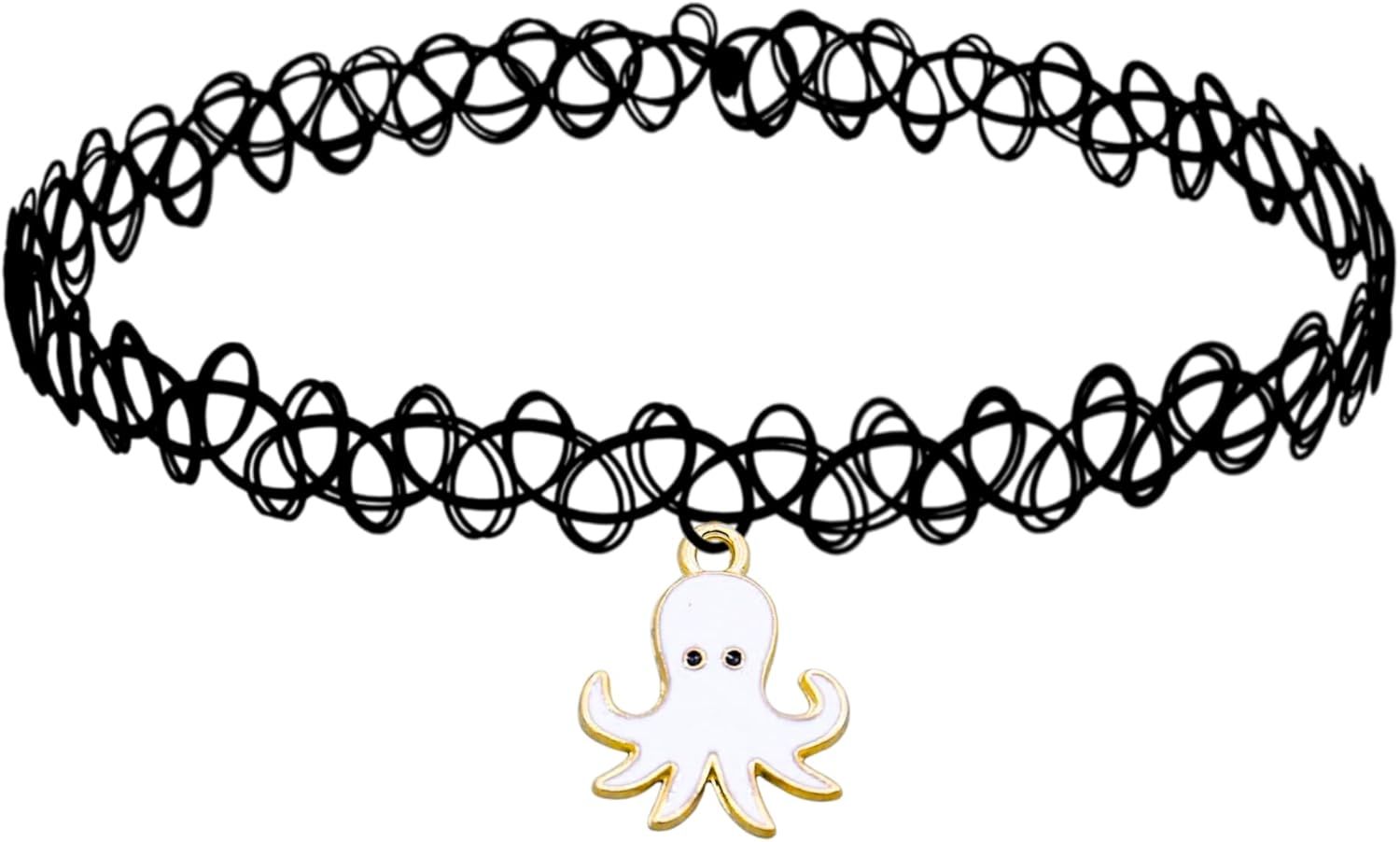 BodyJ4You 2PC Tattoo Choker Necklace - 90s Choker Necklace Women - 2000s Y2K Black Chokers Rainbow Choker - Butterfly Ying Yang Unicorn Rainbow Charms - Stretchy Elastic Necklace