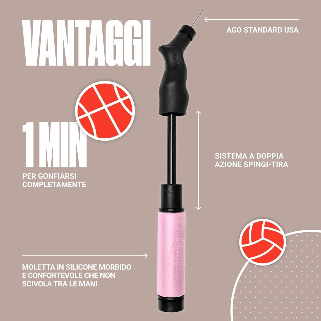 SPORTBIT Ball Pump for Sports Balls - Push & Pull Inflating System - Hand Pump for All Exercise Balls - Volleyball Pump, Basketball Inflator, Football & Soccer Ball Air Pump - Goes with 5 Needles Set